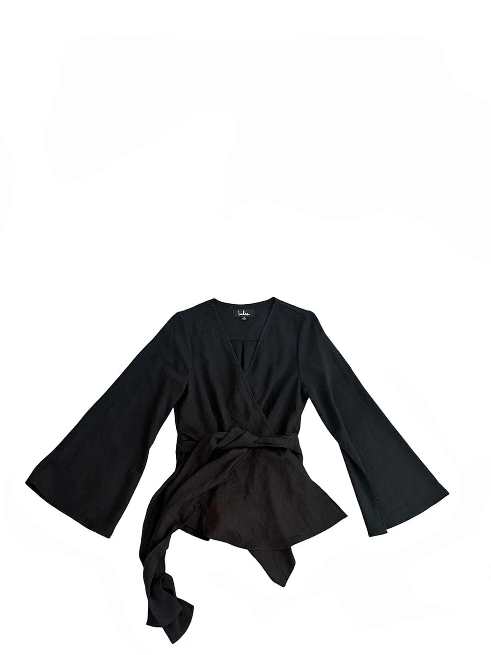Lulus New Boldness Black Long Sleeve Wrap Top Size Small